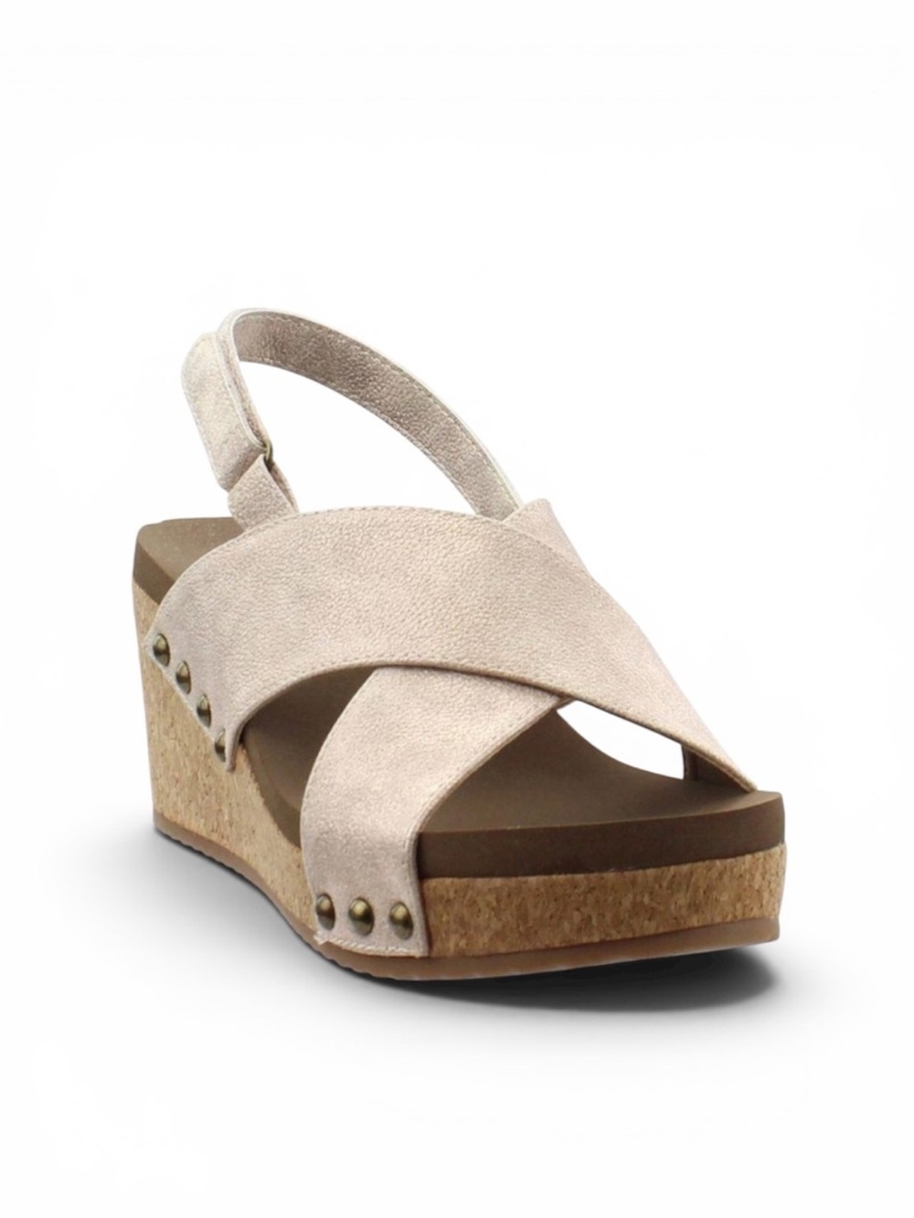 Corkys Boutique Teresa Cross Strap Wedge Sandal in Gold Size 9